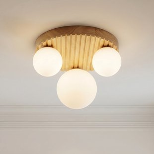 Mori plafondlamp, hout, glas, naturel/wit, 3 x G9, Ø 34 cm Lindby - Woonkamer - Modern - Meerdere lampen
