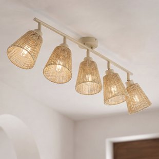 Anuva plafondspot, 86 cm, 5-lamps, beige, papier Lindby - Woonkamer - Landhuis / Rustiek - Papier / Karton - Meerdere lampen