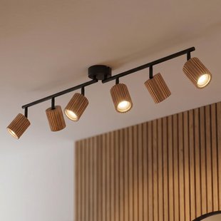 Stralino plafondspot, 6-lamps, lengte 102 cm, hout Lindby - Gang / Hal - Modern - Meerdere lampen