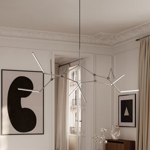 Stick LED kroonluchter chroom, 196 cm, 8-lamps 101 COPENHAGEN - Woonkamer - Designer - Aluminium - Meerdere lampen
