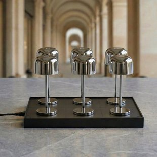 Quill LED tafellamp, chroom, 6 stuks, oplaadstation Lucande - Terras - Modern - Aluminium - Met lampenkap