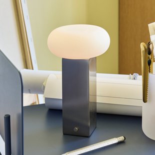 LOW LED tafellamp met batterij nikkel hoogte 20 cm Hübsch - Woonkamer - Modern - Metaal - 1 lamp