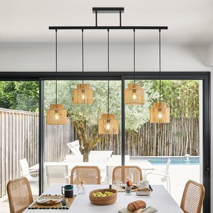 Cancun hanglamp, naturel, lengte 98 cm, 5-lamps COREP - Woonkamer - Papier / Karton - Met lampenkap