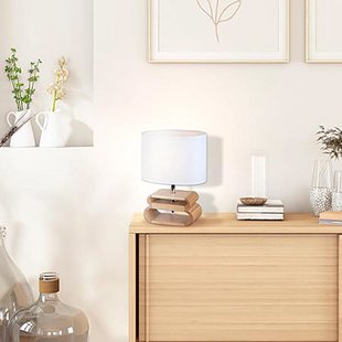 Oslo tafellamp wit/licht hout, hoogte 30 cm COREP - Woonkamer - Scandinavisch - Stof - Met lampenkap