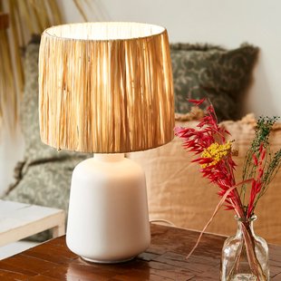 Paros tafellamp wit/naturel, hoogte 34 cm COREP - Woonkamer - Keramiek - Met lampenkap