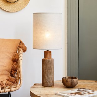 Santal tafellamp beige/bruin, hoogte 63 cm COREP - Woonkamer - Keramiek - Met lampenkap