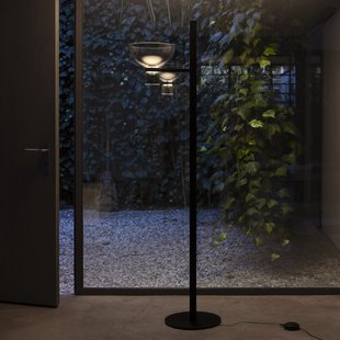Nocturne F1 Bowl LED vloerlamp, zwart, hoogte 206 cm FLOS - Woonkamer - Designer - Aluminium - Met lampenkap