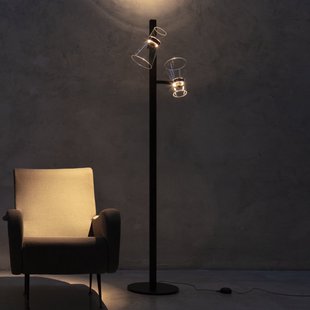Nocturne F2 Cone LED vloerlamp, zwart, 2-lamps, 206 cm FLOS - Woonkamer - Designer - Aluminium - Met lampenkap
