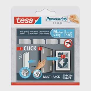 Tesa Zelfklevende Strip Powerstrips Click Combo 6x2 Medium & 8x2 Stuks Large