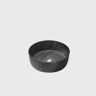 Aurlane Waskom Marmer Look - Keramiek – Rond - Mat Zwart - 36x13cm