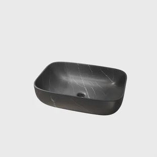 Aurlane Waskom Marmer Look - Keramiek - Rechthoekig - Mat Zwart - 57x43x25cm