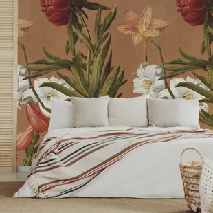 Fotobehang Geschilderde Bloemen - Terra - Rood - Groen - 2,80m X 159cm