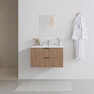 Aurlane Badmeubelset Amelia 60cm - Hout - Met Spiegel En Wastafel - Met 2 Lades - Met Witte Wastafel