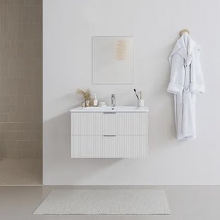 Aurlane Badmeubelset Amelia 60cm - Wit - Met Spiegel En Wastafel - Met 2 Lades - Met Witte Wastafel