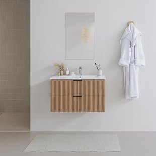 Aurlane Badmeubelset Amelia 80cm - Hout - Met Spiegel En Wastafel - Met 2 Lades