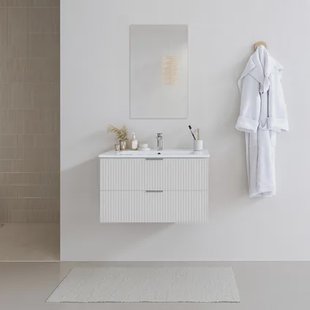Aurlane Badmeubelset Amelia 80cm - Wit - Met Spiegel En Wastafel - Met 2 Lades - Met Witte Wastafel