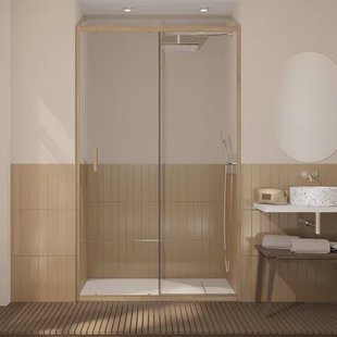 Aurlane Douche Schuifdeur Factory Wood - Helder Glas 6mm - Houtlook Aluminium - 120x200cm
