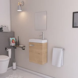 Aurlane Fonteinmeubelset Nina - Inclusief Wastafel En Spiegel - Licht Eiken - 44x24x59cm