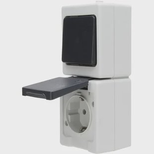 Baseline Combinatie Wisselschakelaar - Wandcontactdoos - Grijs - Opbouw - Spatwaterdicht