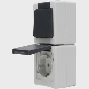 Baseline Dubbele Wandcontactdoos - Grijs - Opbouw - Spatwaterdicht