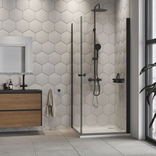 Sealskin Douche Hoekinstap Hooked - 90x90x200cm - 6mm Helder Veiligheidsglas - Mat Zwart