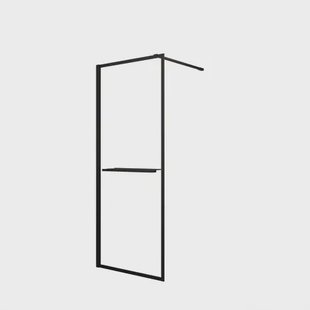 Aurlane Inloopdouchewand Dark Edge Shelf - Mat Zwart Aluminium - Gehard Glas 6mm - 80x200cm