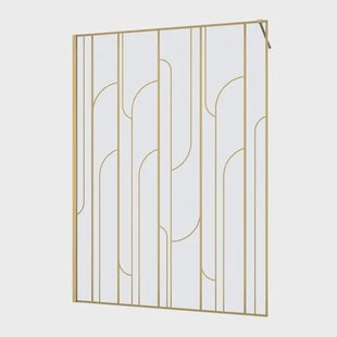 Aurlane Inloopdouchewand Art Deco - Zeefdruk Gouden Motieven - Geborsteld Goudkleurig Aluminium - 140x195cm