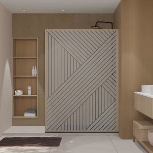 Aurlane Inloopdouchewand Japandi - 6mm Gehard Glas - 140x200cm - Houtlook Wandprofiel