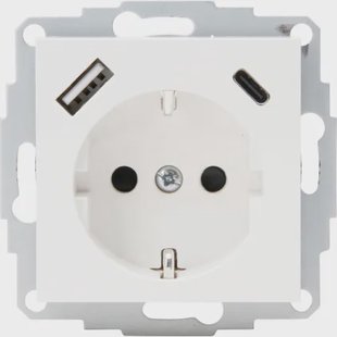 Kopp Athenis Wandcontactdoos 1-voudig Met Randaarde En Shutters, 2-voudig Usb-a+c Mat-wit