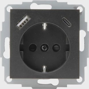 Kopp Athenis Wandcontactdoos 1-voudig Met Randaarde En Shutters, 2-voudig Usb-a+c Antraciet