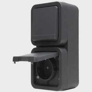Kopp Combinatie Stopcontact Maris - 1-voudig Geaard Opbouw Spatwaterdicht - Antraciet
