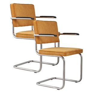 Zuiver Zuiver Ridge Rib Eetkamerstoelen Met Armleuning Geel (set van 2) Ridge Rib Eetkamerstoelen Met Armleuning Geel - Set van 2