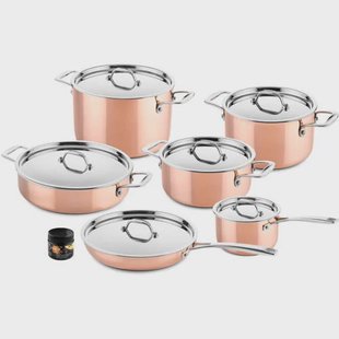 DUCQ Pannenset Koper 6-Delig - Kookpan ø 20, 20, 24 cm & Steelpan ø 16 cm & Braadpan ø 28 cm & Koekenpan ø 26 cm + Deksels