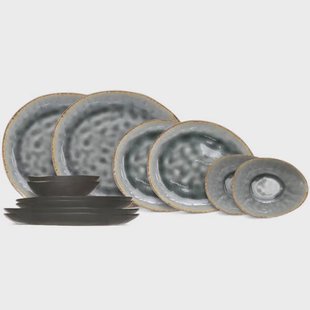 Cosy & Trendy Serviesset Organic Laguna Blue Grey 12-delig / 4 personen - dinerborden, 4 ontbijtborden en 4 schalen