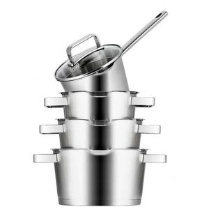 Sola Pannenset Diamond 4-Delig RVS - Downdraft geschikt - Kookpan ø 16, 18, 20 cm & Steelpan ø 16 cm - geschikt voor alle warmtebronnen