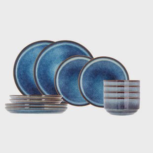 Cosy & Trendy Cosy & Trendy Serviesset Jade Indigo 12-delig / 4 personen - 4 dinerborden, 4 ontbijtborden en 4 kommen
