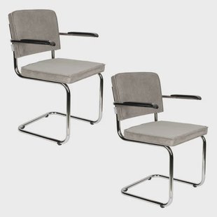 Zuiver eetkamerstoel (set van 2) Ridge Rib Ridge Rib Eetkamerstoelen Met Armleuning Lichtgrijs - Set van 2