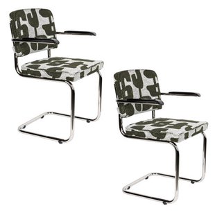 Zuiver Ridge Deco Symbols Eetkamerstoelen Armleuning Groen - Set van 2