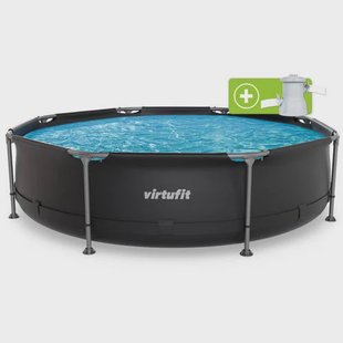 Virtufit VirtuFit Rond Zwembad - Ø305 x 76 cm - Antraciet - Inclusief Filterpomp