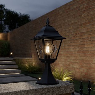 Norfolk sokkellamp, zwart/helder, IP43, glas Elstead - Metaal - 1 lamp
