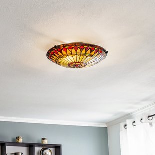 West End plafondlamp, brons/gekleurd, Ø 42 cm, glas Elstead - Woonkamer - Tiffany - Metaal - Rond
