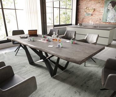 DELIFE Eettafel Edge 260x100 XL acacia platina  Spider staal  zwart  Live-Edge