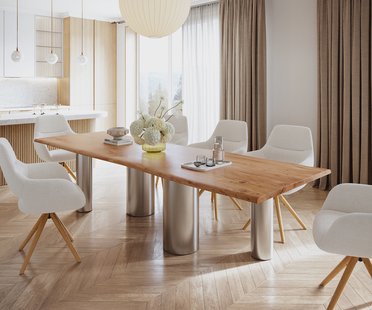 DELIFE Eetkamertafel Edge 300x100 acacia natuurPilier roestvrij staal geborsteld Live-Edge