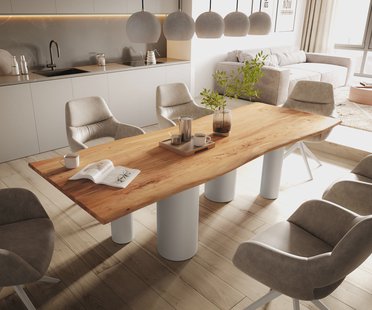 DELIFE Eetkamertafel Edge 260x100 acacia natuurPilier metaal wit Live-Edge