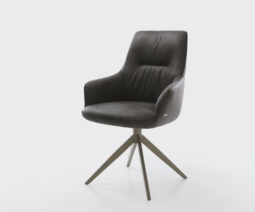 DELIFE Draaistoel Zelia-Flex met armleuning microvelours antraciet vintage kruisframe breed afwerking met titanium 360° draaibaar rocker-functie pocketveer kern