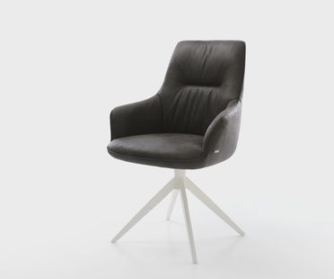 DELIFE Draaistoel Zelia-Flex met armleuning microvelours antraciet vintage kruisframe breed wit 360° draaibaar rocker-functie pocketveer kern