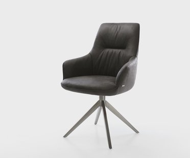 DELIFE Draaistoel Zelia-Flex met armleuning microvelours antraciet vintage kruisframe breed grafiet 360° draaibaar rocker-functie pocketveer kern