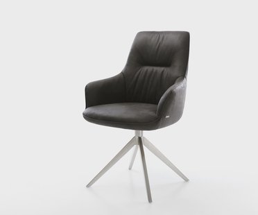 DELIFE Draaistoel Zelia-Flex met armleuning microvelours antraciet vintage kruisframe breed roestvrij staal 360° draaibaar rocker-functie pocketveer kern