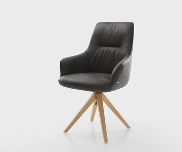 DELIFE Draaistoel Zelia-Flex met armleuning microvelours antraciet vintage houten frame hoekig natuur 180° drehbar pocketveer kern