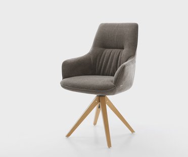 DELIFE Draaistoel Zelia-Flex met armleuning zachte stof met structuur taupe houten frame hoekig natuur 180° drehbar pocketveer kern